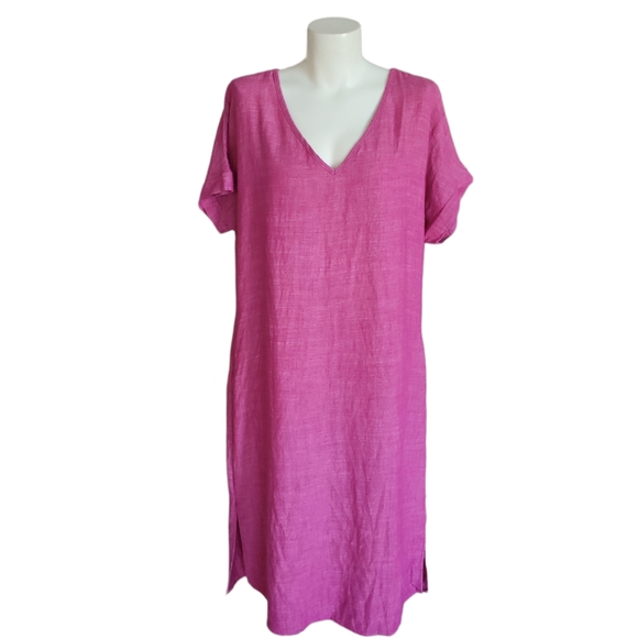 Abel The Label Size L pink linen/cotton v neck shift dress - Picture 4 of 8